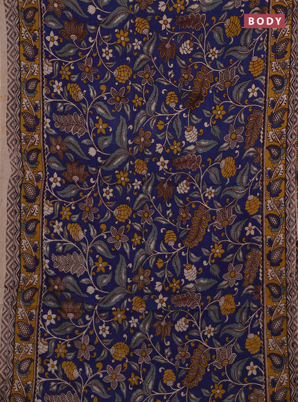 Blue & Mustard Yellow Kalamkari Cotton Saree