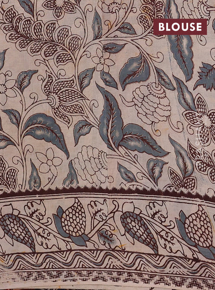 Blue & Mustard Yellow Kalamkari Cotton Saree
