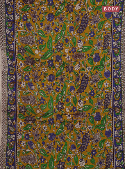 Mustard Yellow & Blue Kalamkari Cotton Saree