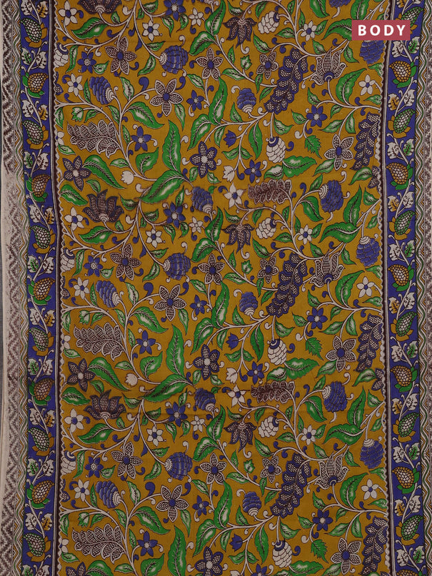Mustard Yellow & Blue Kalamkari Cotton Saree