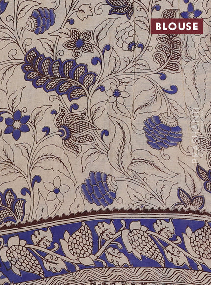 Mustard Yellow & Blue Kalamkari Cotton Saree