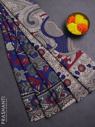 Blue & Grey Kalamkari Cotton Saree