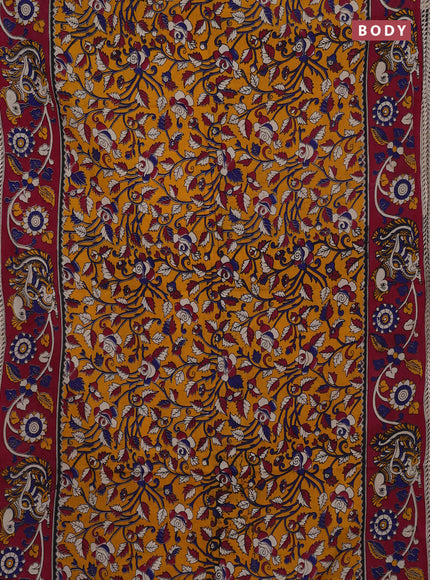 Mustard Yellow & Magenta Pink Kalamkari Cotton Saree