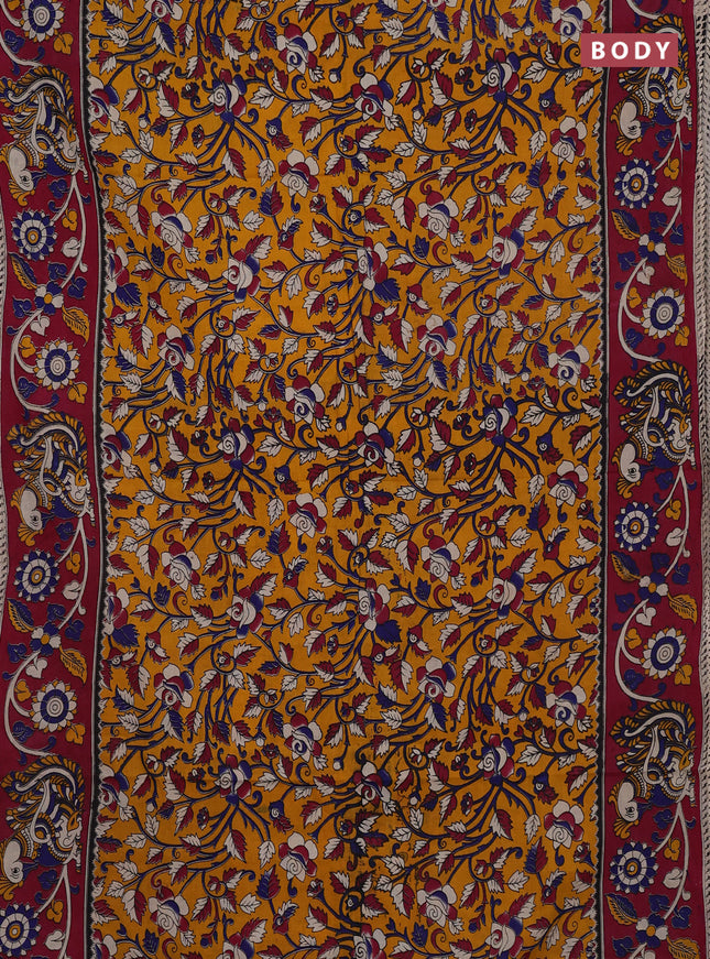 Mustard Yellow & Magenta Pink Kalamkari Cotton Saree