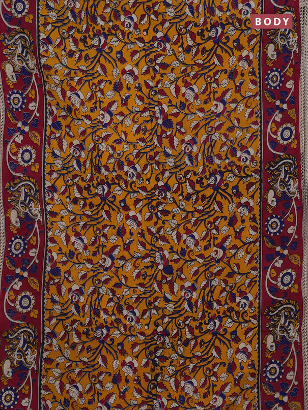 Mustard Yellow & Magenta Pink Kalamkari Cotton Saree