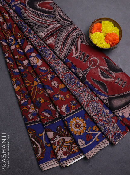 Maroon & Blue Kalamkari Cotton Saree