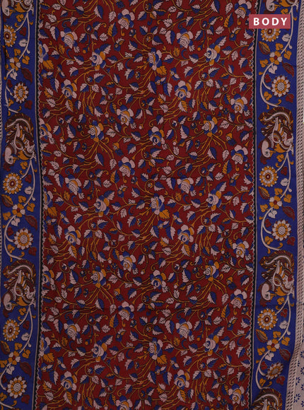 Maroon & Blue Kalamkari Cotton Saree