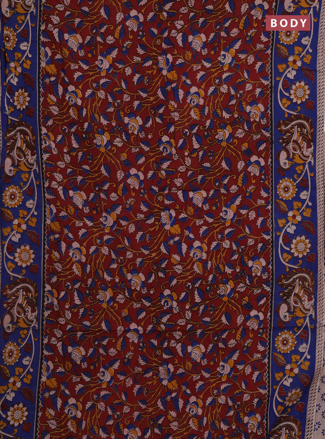 Maroon & Blue Kalamkari Cotton Saree
