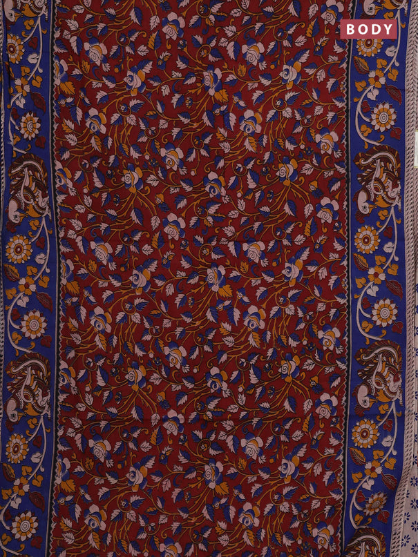 Maroon & Blue Kalamkari Cotton Saree