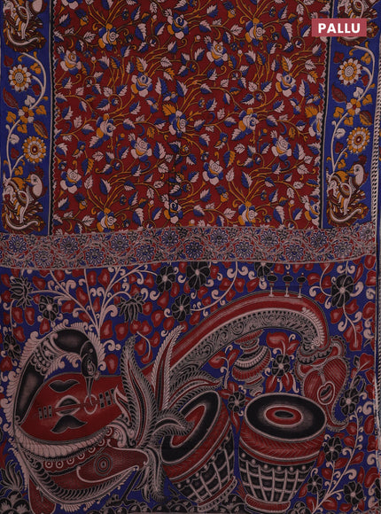 Maroon & Blue Kalamkari Cotton Saree