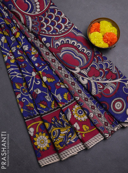 Blue & Magenta Pink Kalamkari Cotton Saree