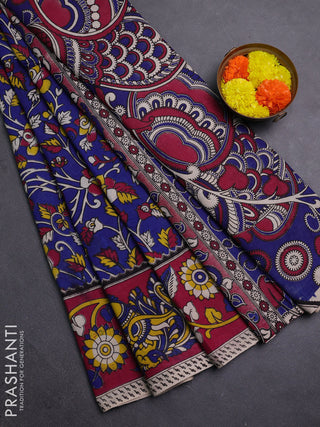 Blue & Magenta Pink Kalamkari Cotton Saree