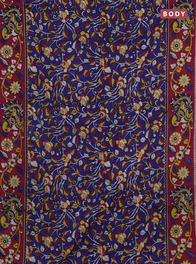 Blue & Magenta Pink Kalamkari Cotton Saree