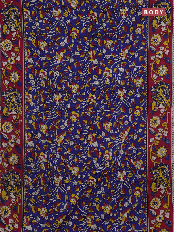 Blue & Magenta Pink Kalamkari Cotton Saree