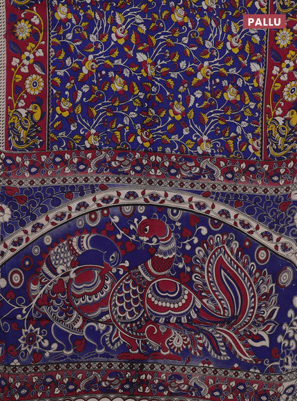 Blue & Magenta Pink Kalamkari Cotton Saree