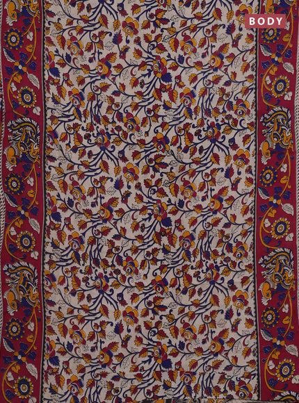 Beige & Magenta Pink Kalamkari Cotton Saree