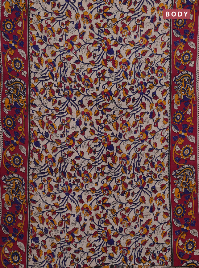 Beige & Magenta Pink Kalamkari Cotton Saree