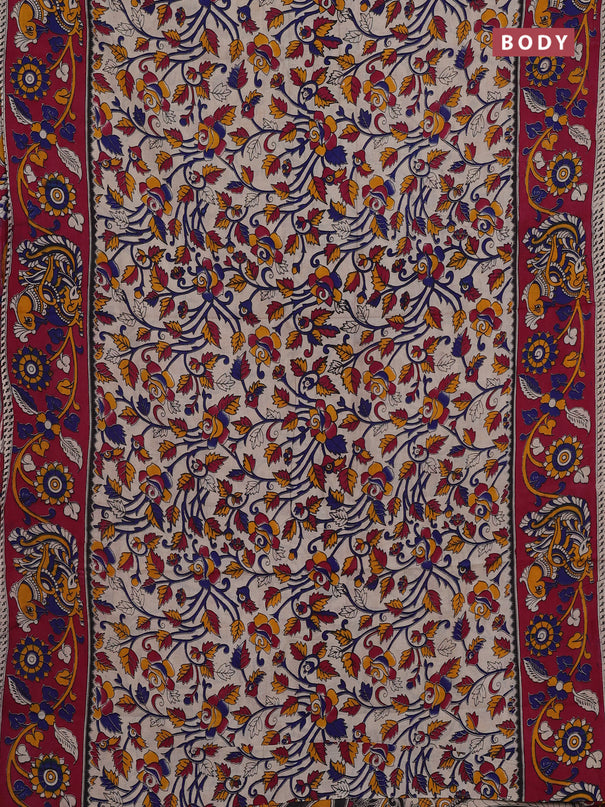 Beige & Magenta Pink Kalamkari Cotton Saree