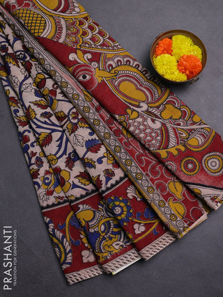 Beige & Maroon Kalamkari Cotton Saree