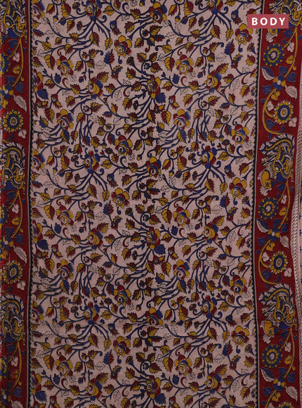 Beige & Maroon Kalamkari Cotton Saree
