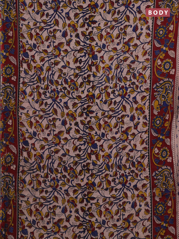 Beige & Maroon Kalamkari Cotton Saree