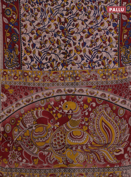 Beige & Maroon Kalamkari Cotton Saree