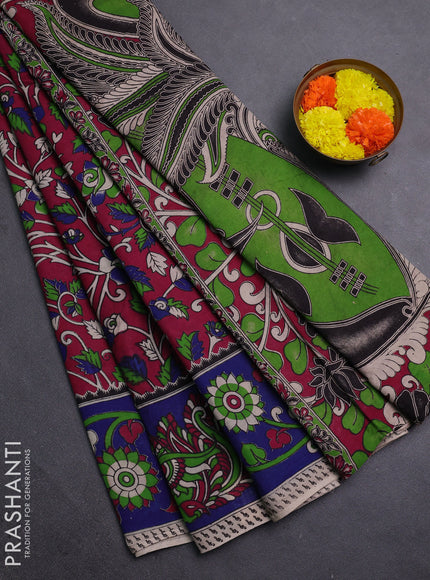 Magenta Pink & Blue Kalamkari Cotton Saree