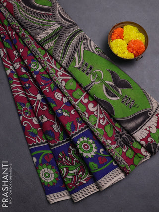 Magenta Pink & Blue Kalamkari Cotton Saree