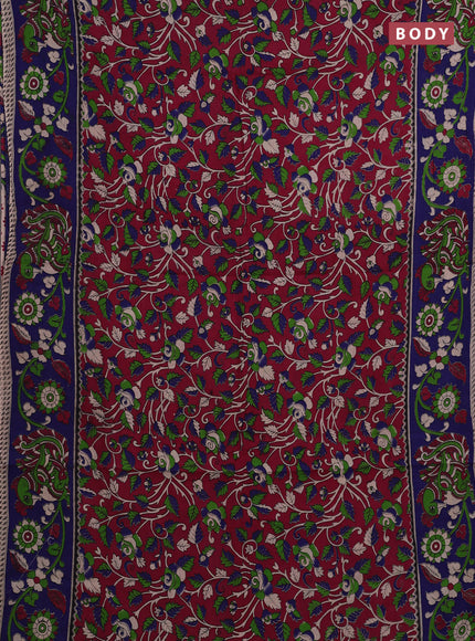 Magenta Pink & Blue Kalamkari Cotton Saree