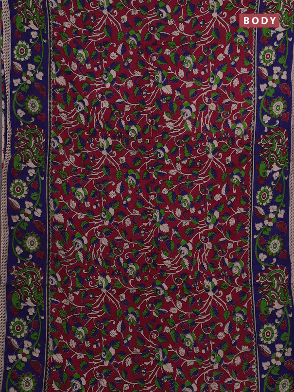 Magenta Pink & Blue Kalamkari Cotton Saree