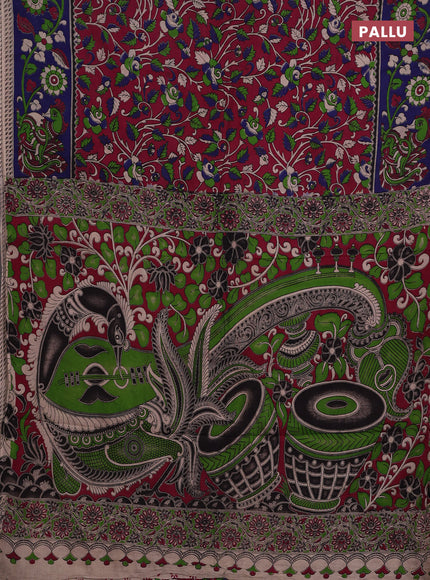 Magenta Pink & Blue Kalamkari Cotton Saree