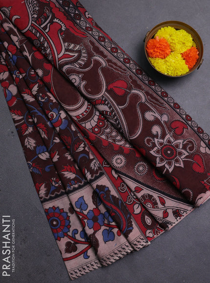 Coffee Brown & Beige Kalamkari Cotton Saree