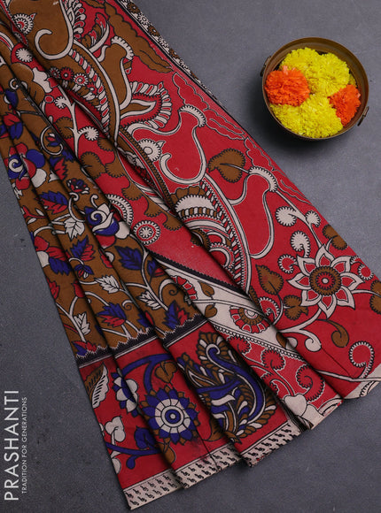 Brown & Red Kalamkari Cotton Saree
