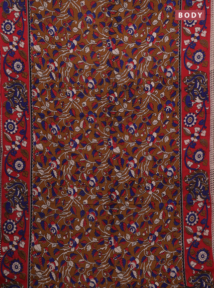 Brown & Red Kalamkari Cotton Saree