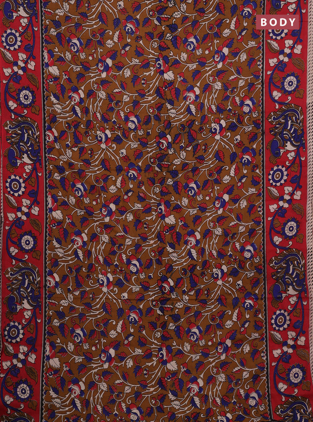 Brown & Red Kalamkari Cotton Saree