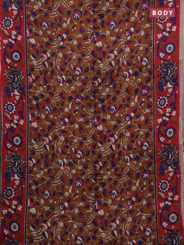 Brown & Red Kalamkari Cotton Saree