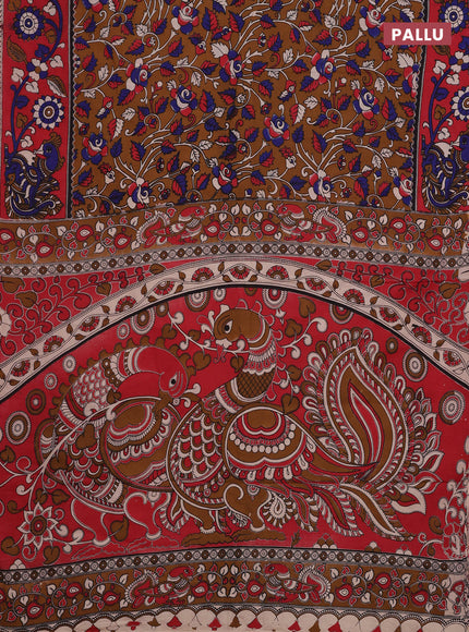 Brown & Red Kalamkari Cotton Saree