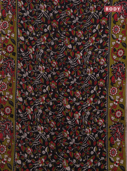 Black & Mehendi Green Kalamkari Cotton Saree