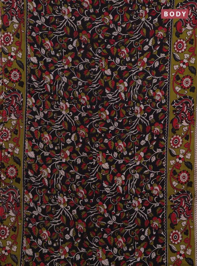 Black & Mehendi Green Kalamkari Cotton Saree