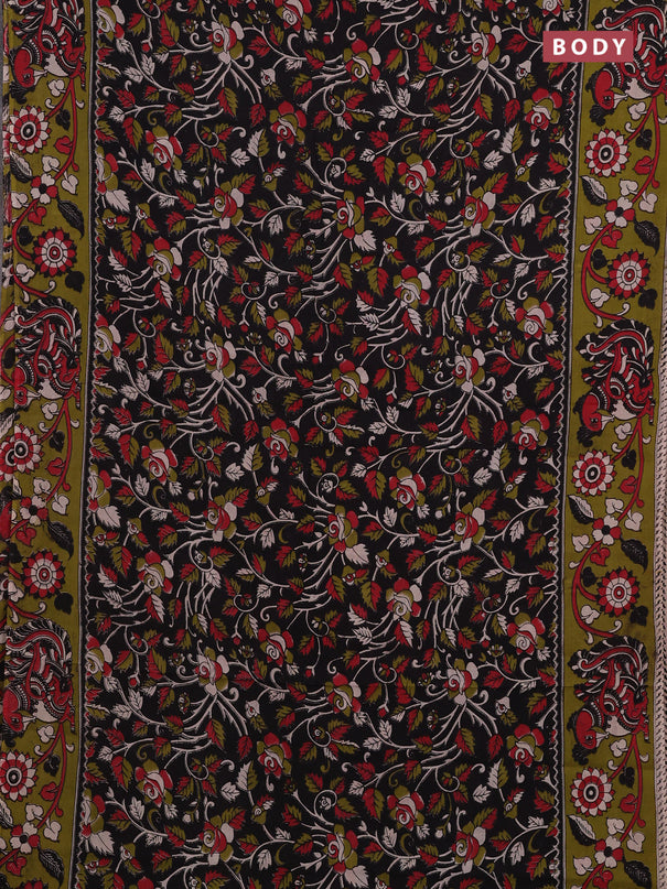 Black & Mehendi Green Kalamkari Cotton Saree