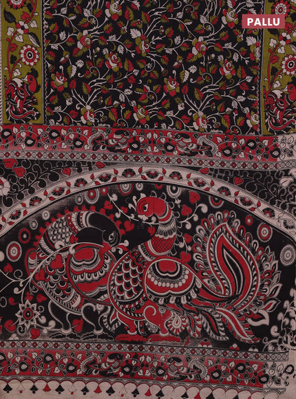 Black & Mehendi Green Kalamkari Cotton Saree