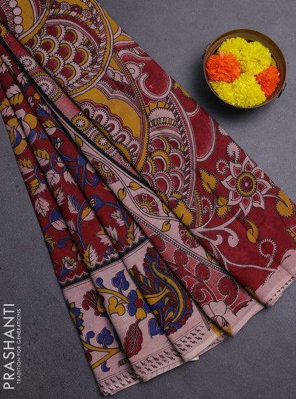 Maroon & Beige Kalamkari Cotton Saree