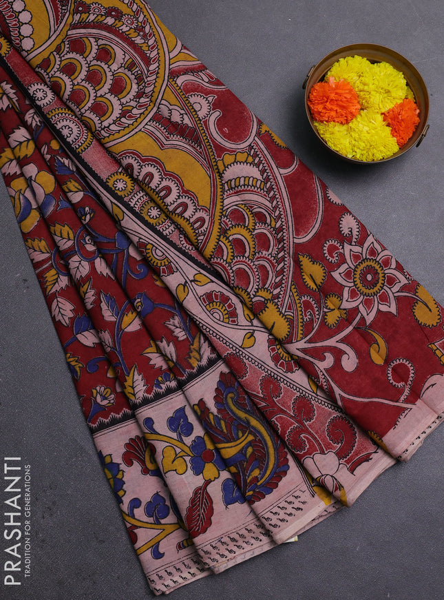 Maroon & Beige Kalamkari Cotton Saree