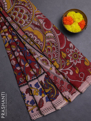 Maroon & Beige Kalamkari Cotton Saree