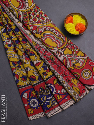 Yellow & Red Kalamkari Cotton Saree