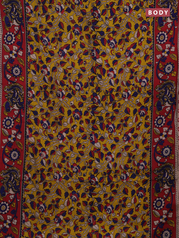 Yellow & Red Kalamkari Cotton Saree
