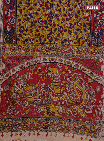 Yellow & Red Kalamkari Cotton Saree