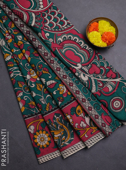 Teal Green & Pink Kalamkari Cotton Saree