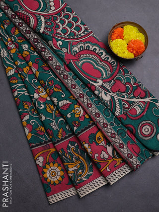 Teal Green & Pink Kalamkari Cotton Saree