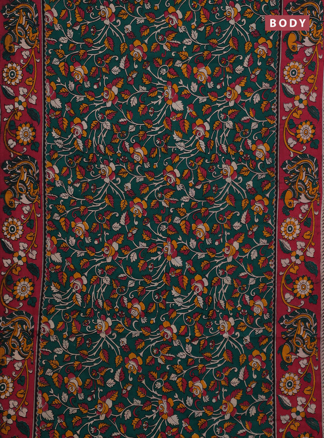 Teal Green & Pink Kalamkari Cotton Saree